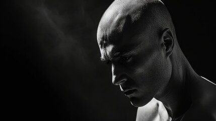 dramatic black and white young man embracing his changing appearance confidently shaving his head.