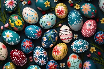 easter eggs in a basket, eastereggs in a nest