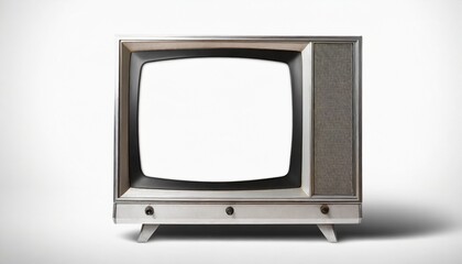 old vintage silver tv 1980s 1990s 2000s with white screen isolated on white background