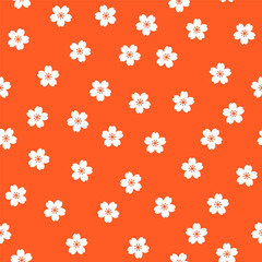 Orange seamless pattern with white sakura flower