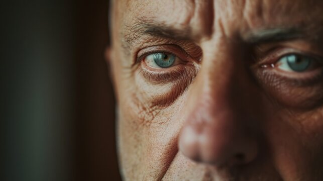 a close-up of an depressed old man serious face facing mental illness, alzheimer, dementia, depression, grief