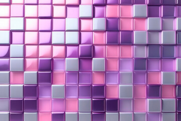 Mosaic cubic geometrical wall in lilac, very light gray, light silver, pastel pink, muted purple pink tones.