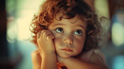 Delicate Expression of Shyness in a Child - obrazy, fototapety, plakaty