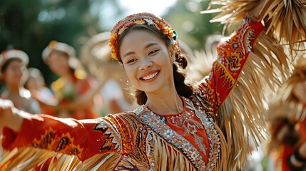 Traditional Filipino Dancer in Playful Motion