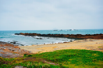 Taipei, Taiwan, Republic of China, 01 21 2024: The landscape of Pacific ocean and Yeliu geopark at Taipei, Taiwan, Republic of China