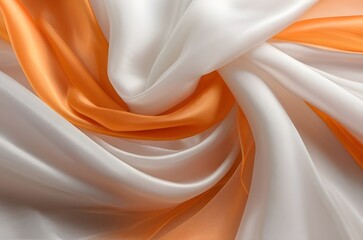 Abstract background of smooth swirling silk with orange & white colors