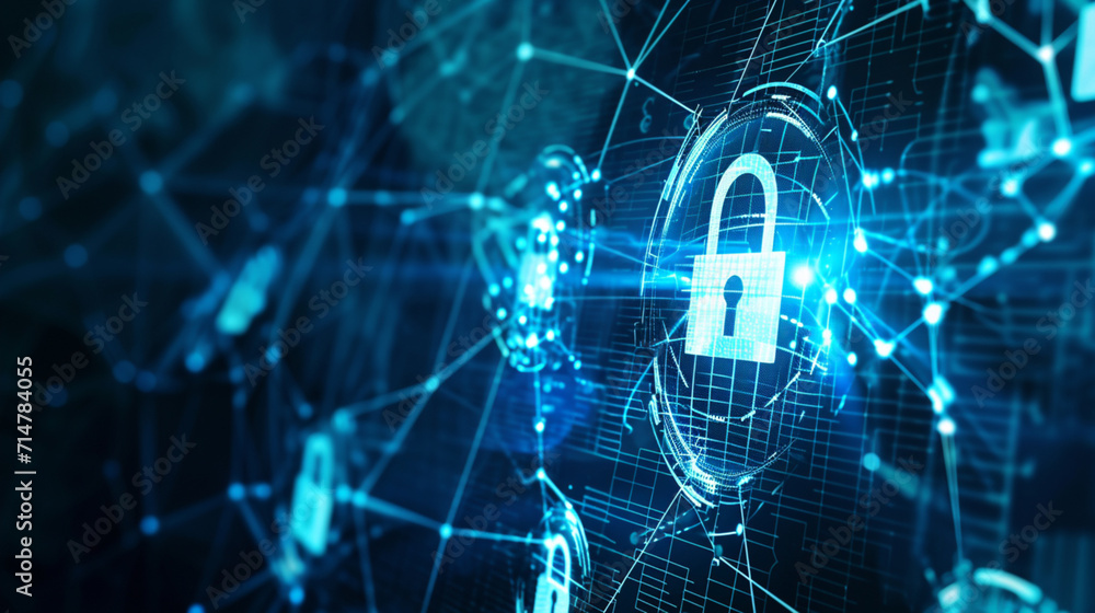 Wall mural technology and business concept. data code connection technology concept to protect cybersecurity. i