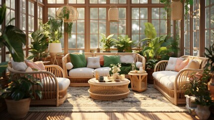 Inviting Bohemian Sunroom with Plush Seating and Cozy Décor - AI-Generative