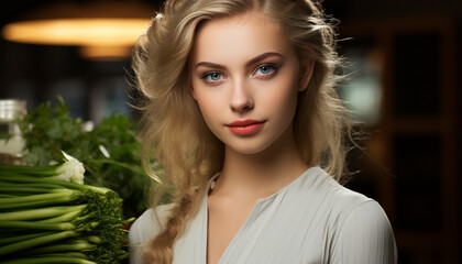 Fototapeta premium A woman with striking beauty and blonde features.
