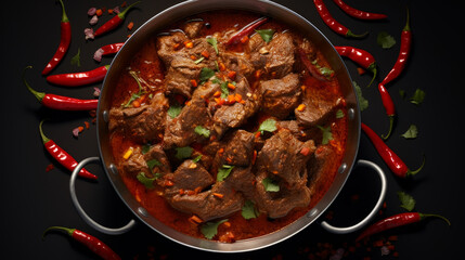 A bowl of spicy and aromatic mutton curry, a popular dish for iftar - obrazy, fototapety, plakaty