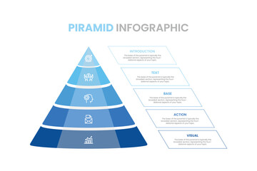 Vector pyramid infographic. Template for diagram, graph, presentation and chart. Business concept with 5 options, parts, steps or processes. Stroke icons. - obrazy, fototapety, plakaty