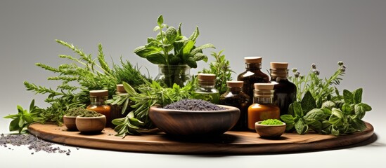 Alternative medicine concept. Herbal medicine and natural health, isolated on white background