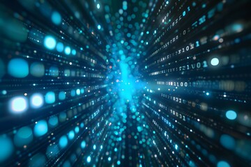 Fototapeta premium A dynamic visual of binary code streaming through a digital tunnel