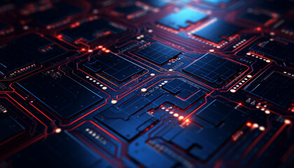 Fototapeta premium circuit board and light on a dark background