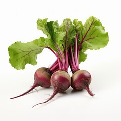 Beetroot isolated on white background, fresh red beet with leaves