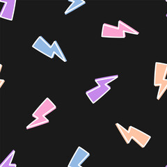 Seamless pattern with colorful lightning bolt and black background