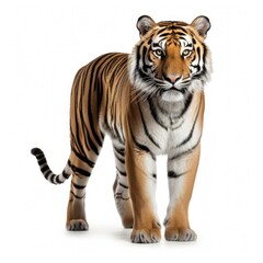 Obraz premium Bengal tiger isolated on white background, tiger standing against white color