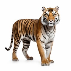 Fototapeta premium Bengal tiger isolated on white background, tiger standing against white color
