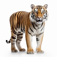 Fototapeta premium Bengal tiger isolated on white background, tiger standing against white color