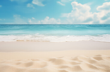 Fototapeta na wymiar Ruhiges Meer mit Sandstrand, einsamer Strand mit feinem Sand