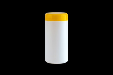 plastic can isolated on black background