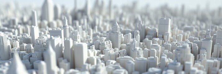 Close up view on a stylized city model made, high detailed 3D render with depth of field - obrazy, fototapety, plakaty