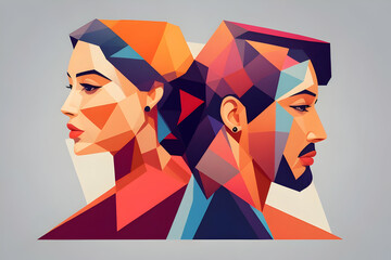 Colourful abstract design of a man and women