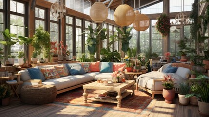 Captivating Bohemian Sunroom with Floor-to-Ceiling Windows and Abundant Natural Light - AI-Generative