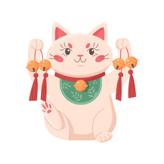 Cute japanese lucky cat. Traditional asian maneki neko, good luck symbol cartoon vector illustration