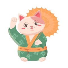 Lucky maneki neko cat. Asian talisman bringing wealth, good luck symbol cartoon vector illustration