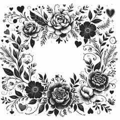 black and white floral frame