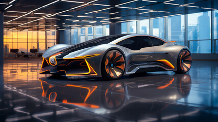 Beautiful modern luxury cars There is advanced technology developing in the future world.