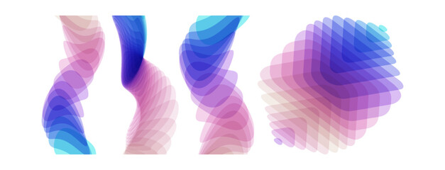 Set of abstract different translucent elements with layered effect. Wavy background. Modern screen design for mobile app and web. Vector illustration made of various overlapping elements.