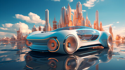 modern car concept There will be a different beauty and appearance in the future world.