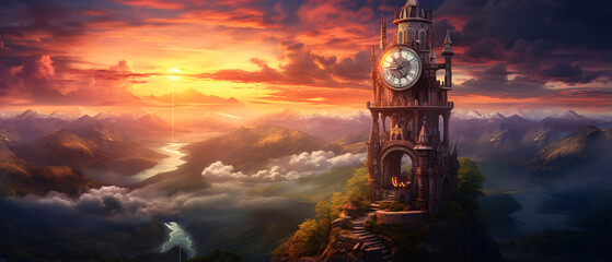 In a dreamy world, a watchtower stands tall, creating a captivating wallpaper. This enchanting...