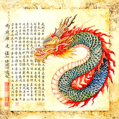 Dragon with a Scroll, Chinese new year, 4000pixel,300DPI, illustrations Planner elements for Commercial use 
