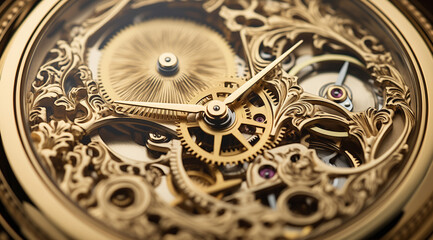 Fototapeta na wymiar close up shot of the inner workings of a luxury watch, in the style of historical, silver and gold, steampunk inspired, decorative backgrounds