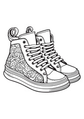 Sport shoe sneakers. Vector lineal illustration on the white background. Coloring page for adults and kids