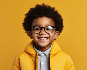 Happy african american boy isolated on yellow background