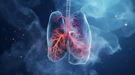 Medical Illustration showing lung cancer or bronchial carcinoma on medical background, 3d illustration - obrazy, fototapety, plakaty