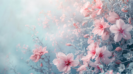 A group of pink flowers, in an outdoor setting. Beautiful spring scene with blooming flowers and vibrant pink petals.