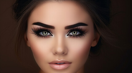 beautiful woman with extreme long false eyelashes - obrazy, fototapety, plakaty