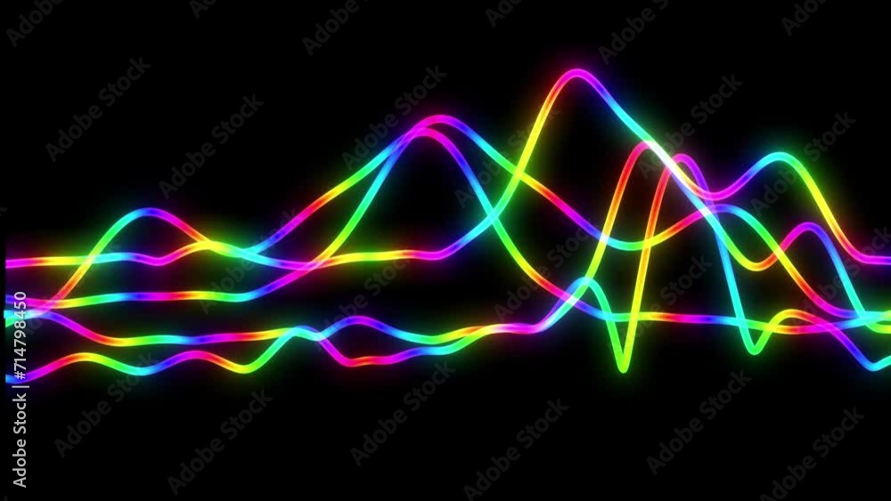 Poster abstract glowing sound wave animation on black background. abstract music audio waveform animation o