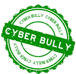 Grunge green cyber bully word round rubber seal stamp on white background