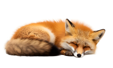 baby red fox sleeping on white background - 714799029