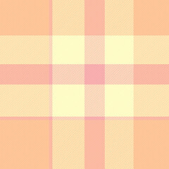 Surface vector check pattern, plank background tartan texture. Sparse seamless textile plaid fabric in orange and light colors.
