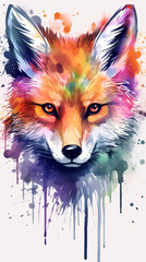 Colorful Portrait Of A fox and cat