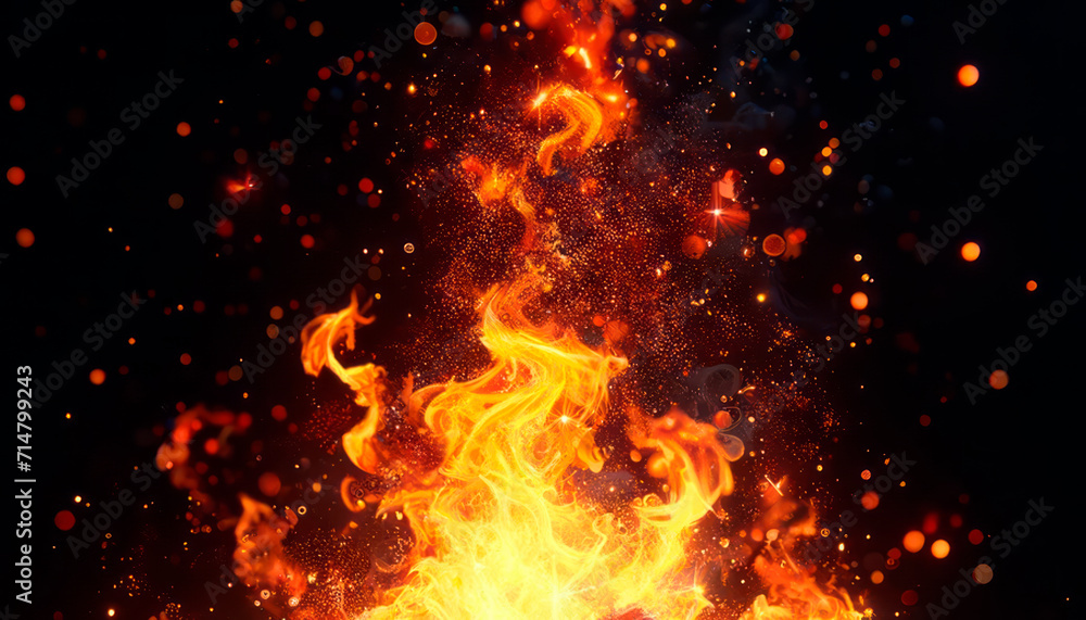 Poster Spiraling fire with a cascade of sparks, a mesmerizing play of light and shadow. Generative AI