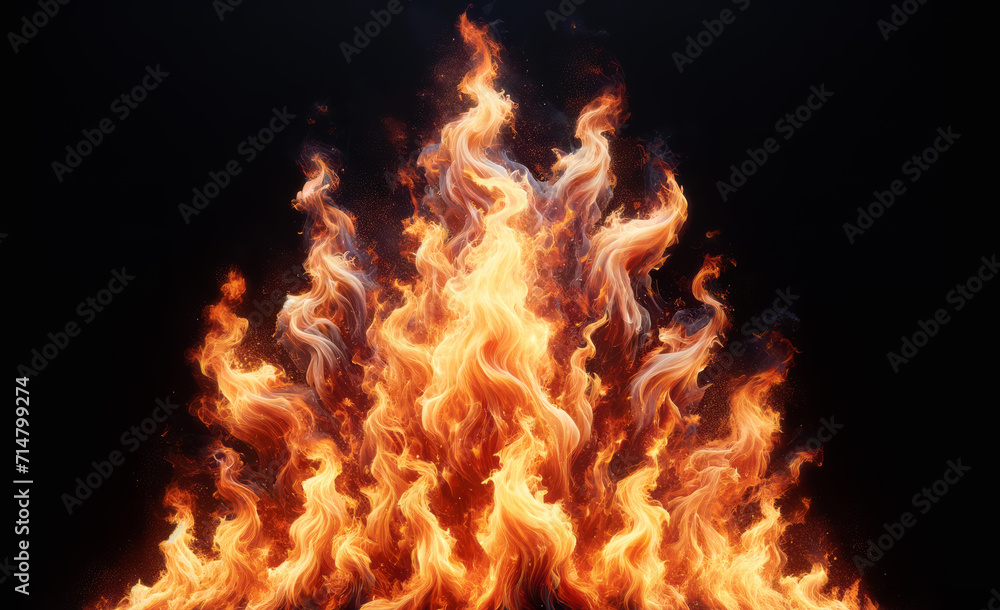 Poster intense flames on a black background representing energy and passion. generative ai