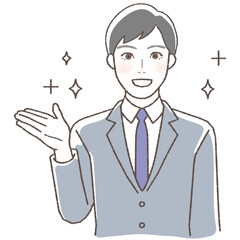 Illustration of a businessman giving guidance, upper body.